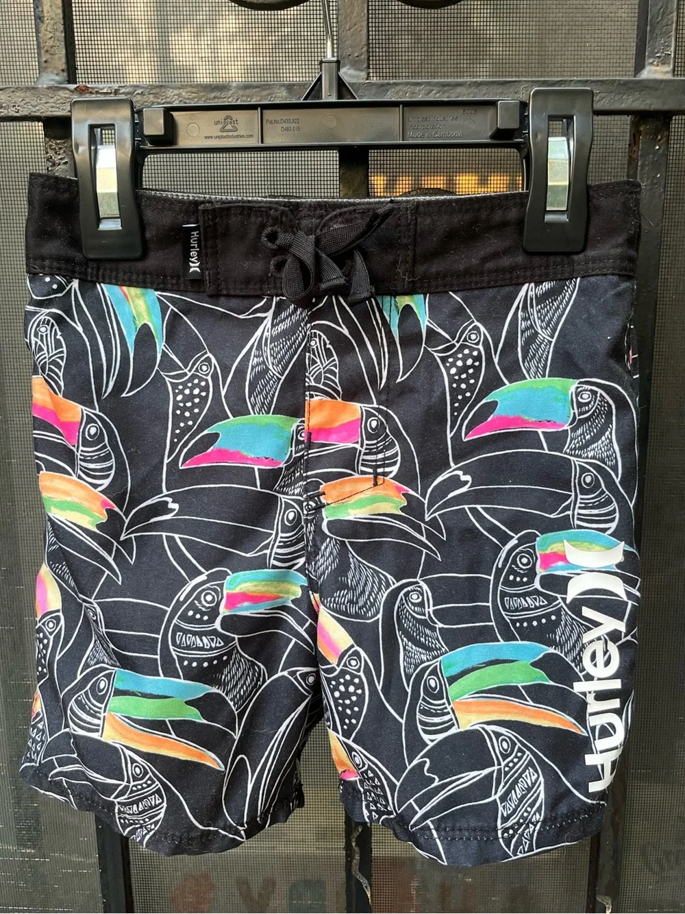 Hurley Black Swim Shorts with Multicolor Toucan Print